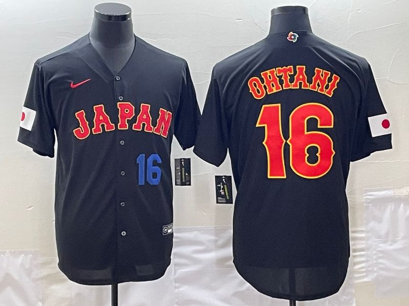 Men 2023 World Cub Japan #16 Ohtani Black Nike MLB Jersey4->more jerseys->MLB Jersey